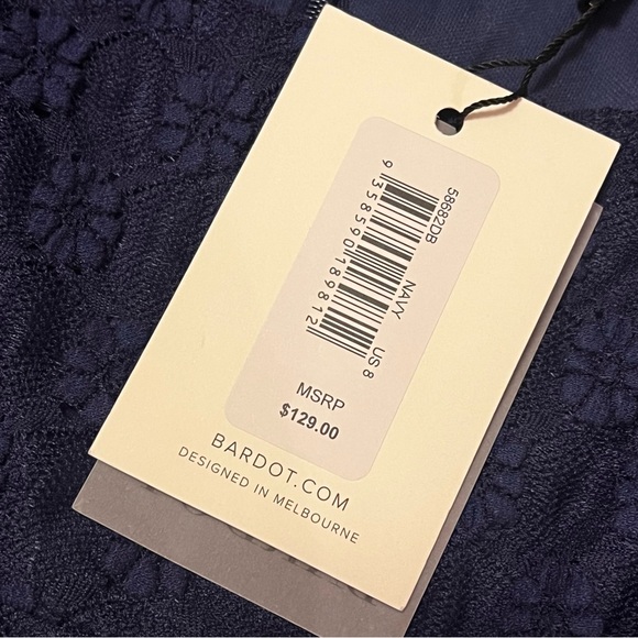 NWT Bardot Adoni Long Sleeve Lace Midi Dress L / US 8 Navy Fitted - Picture 5 of 13